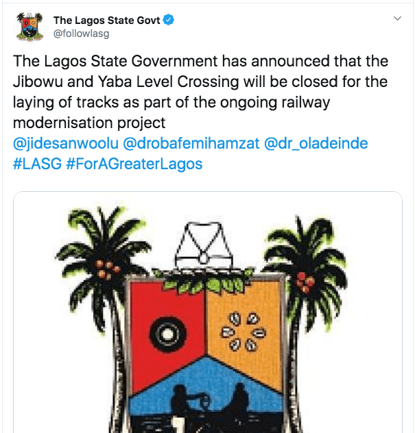 Yaba Jibowu Railway Crossing To Be Closed On Saturday - Lagos State Govt