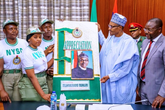 "Thank You Pressy", NYSC Delegates Pay Buhari Visit For Increased Monthly Allowance