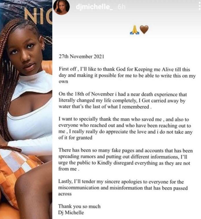 The Last Thing I Remember Was Being Carried Away With Water - DJ Michelle Narrates Her Near Death Experience 2