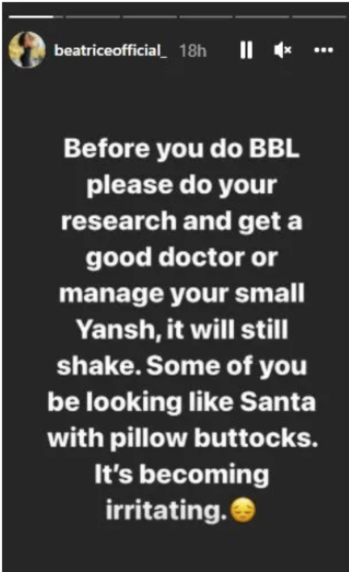 Some Of You Be Looking Like Santa With Pillow Buttocks - BBNaija Beatrice Drags Girls With BBL's 2