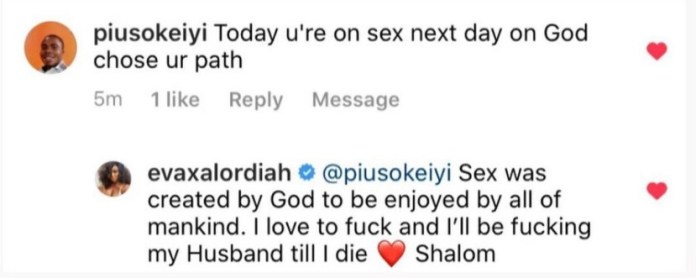 “Sex Was Created By God, I Love To F*ck And I’ll Be F*cking My Husband Till I Die” - Eva Alordiah Schools Troll Who Called Her Out For Talking About God One Day And Sex On Other Days 3