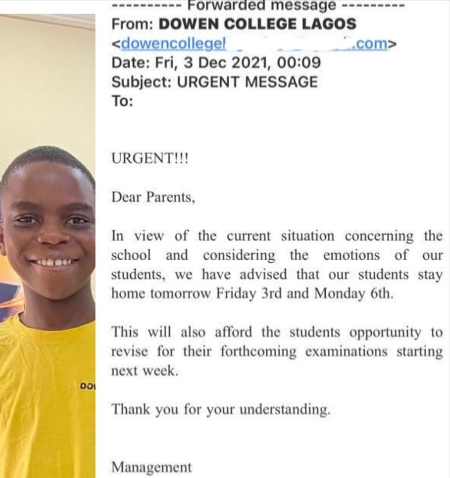 Dowen College Shuts Down School Following Death Of 12-Year-Old Sylvester Oromoni Junior 2