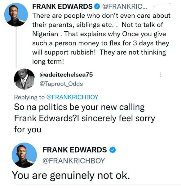 You Are Genuinely Not Okay - Frank Edwards Slams Troll Who Attacked Him For Tweeting About Politics 2