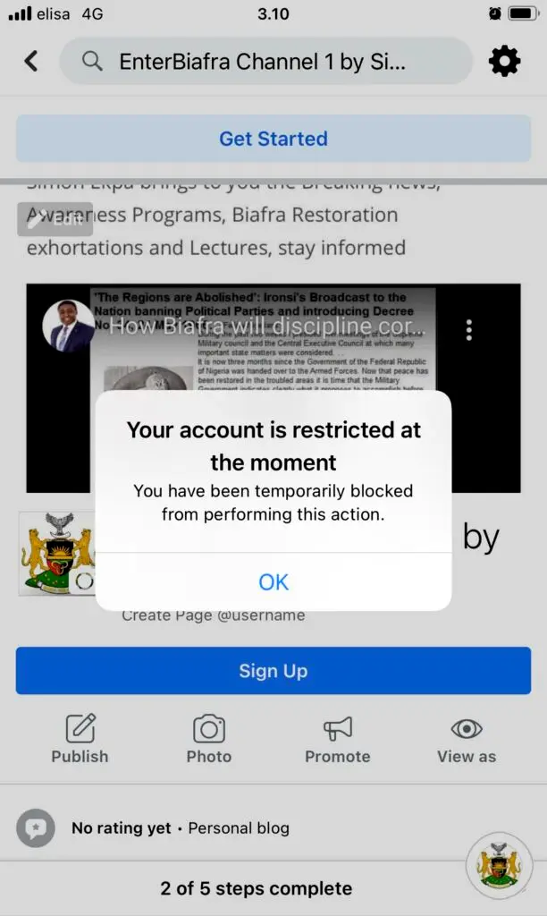 Facebook Blocks And Restricts IPOB’s New Page 2 Facebook Restricts IPOB’s New Page